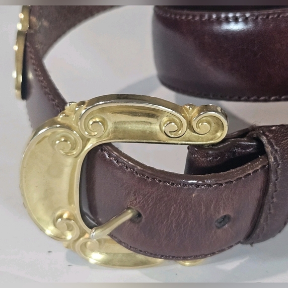 Fossil Ornate Brass Hardware Genuine Leather Belt Size M Heart Concho Westen VTG
